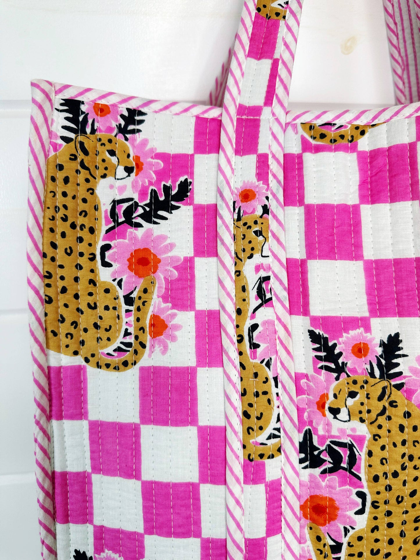 Quilted Tote Bag | Jaguar Print Tote | Large Shopping Tote