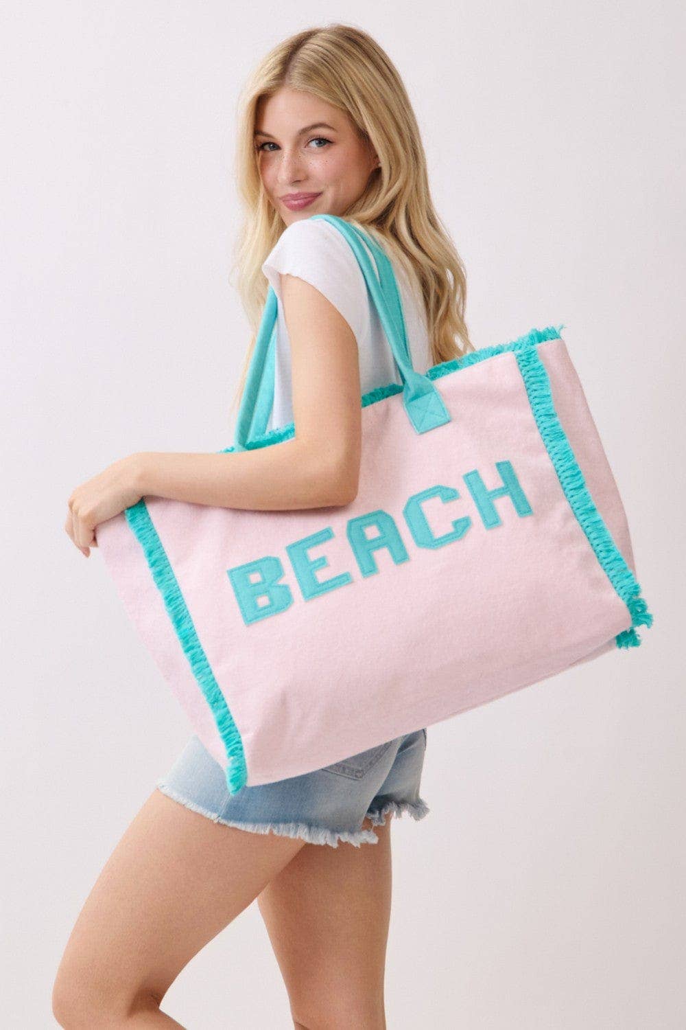 MB0330 Terry Cloth Fringe Beach Tote Bag