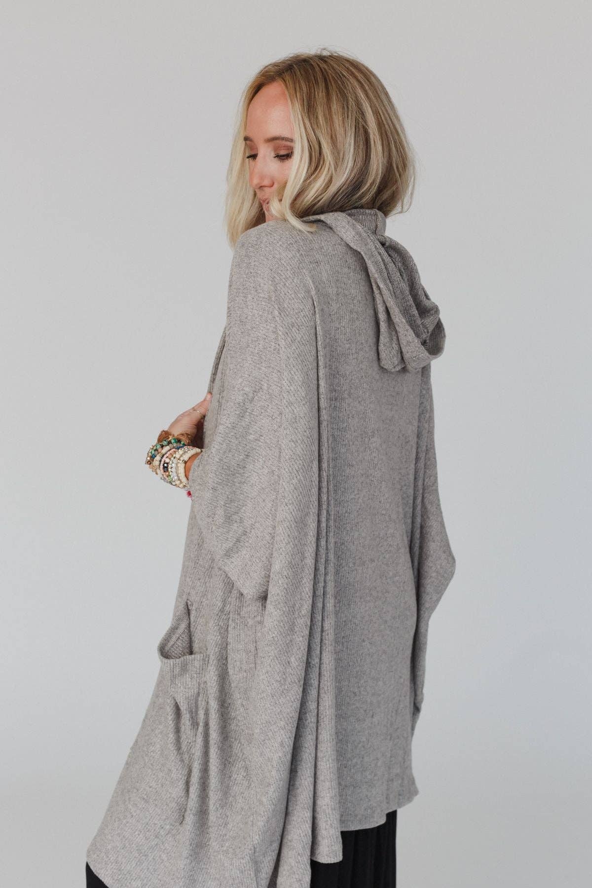 Boho Hooded Ribbed Sweater - Oatmeal