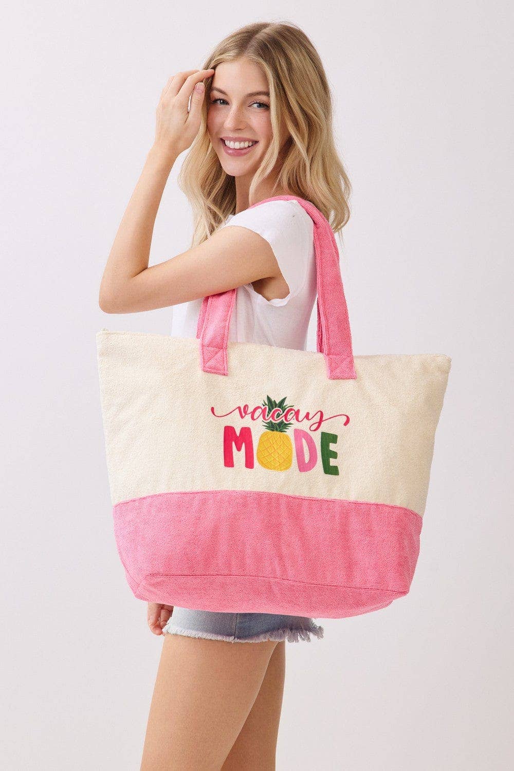MB0343 Vacay Mode Terry Beach Tote Bag