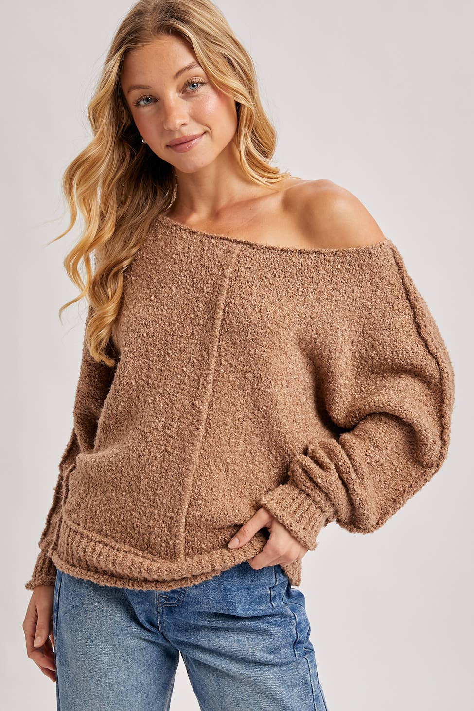 Cozy Bouclé Off-Shoulder Sweater