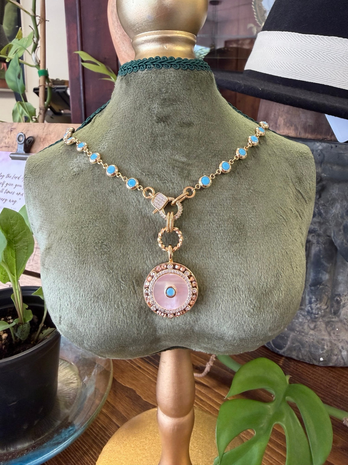 Mustard Seed Turquoise Disk Necklace