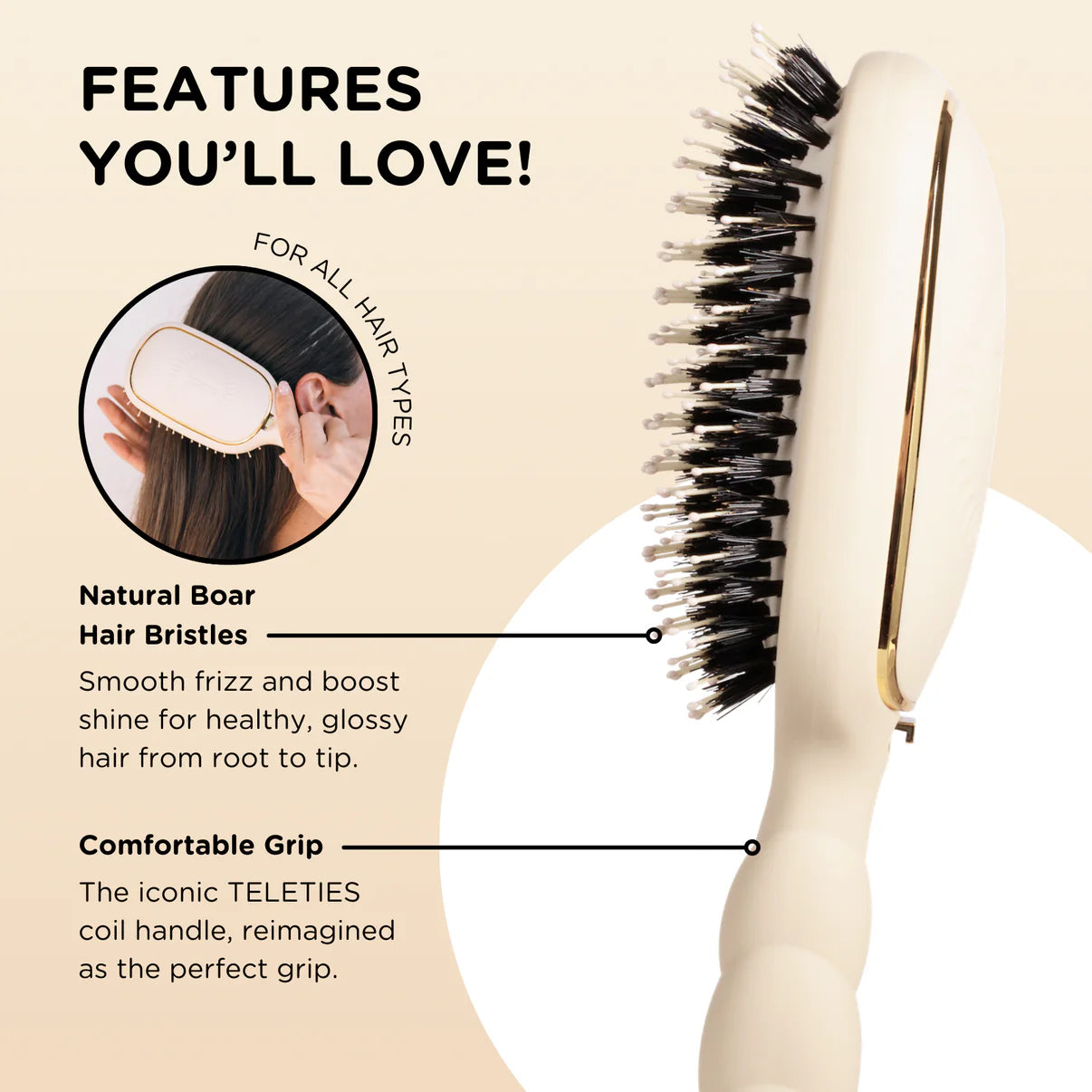 Teleties Boar Bristle Hair Brush