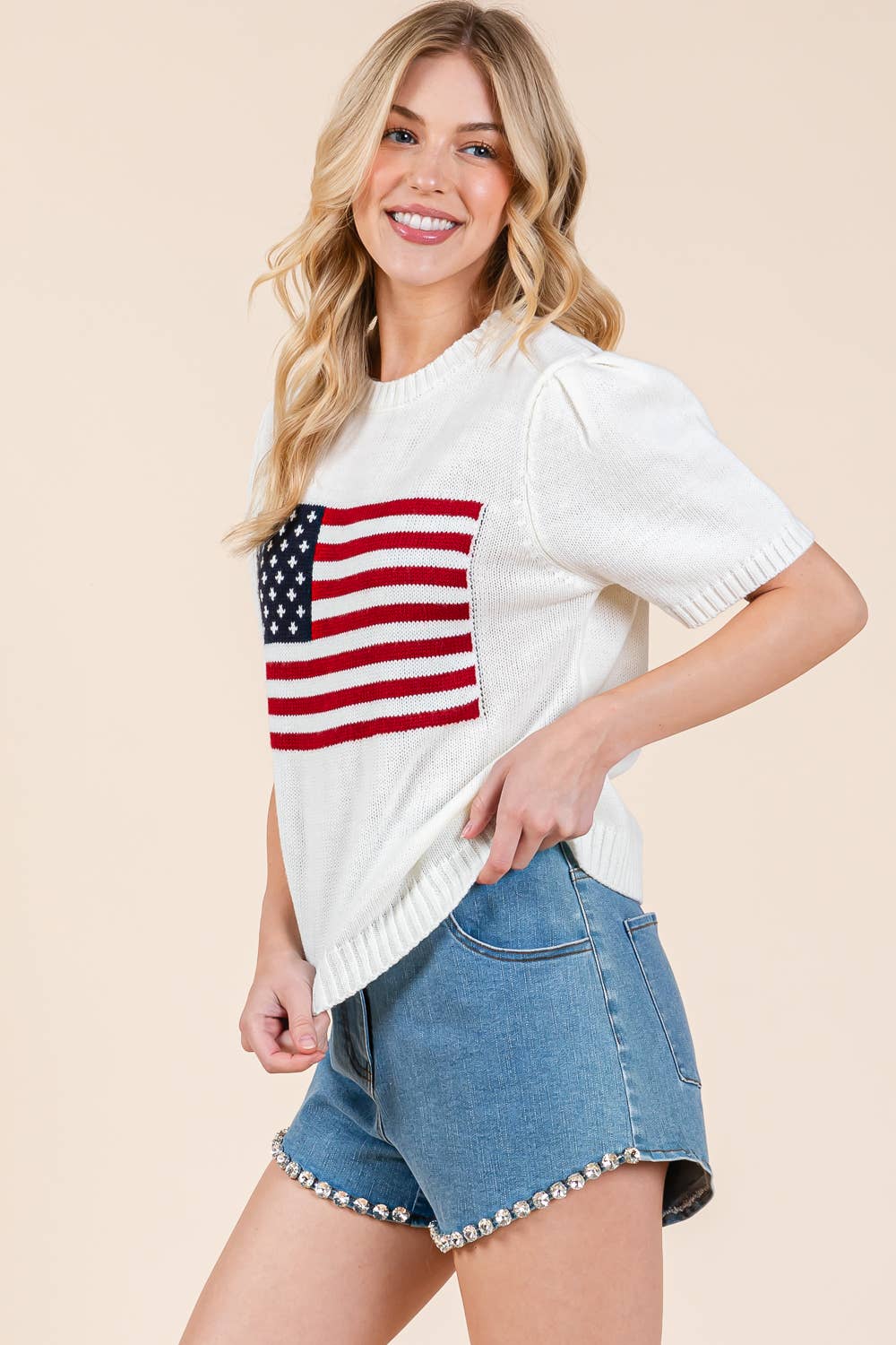 Plus American Flag Short Sleeve Knit Top