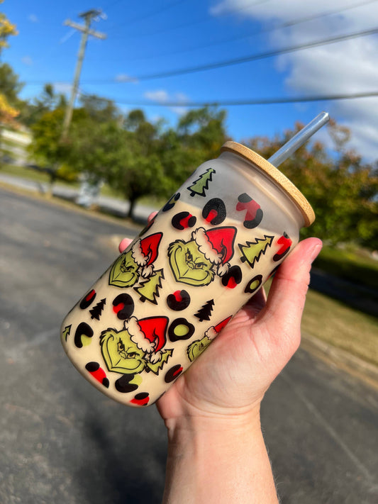Grinch Leopard Glass Can Cup