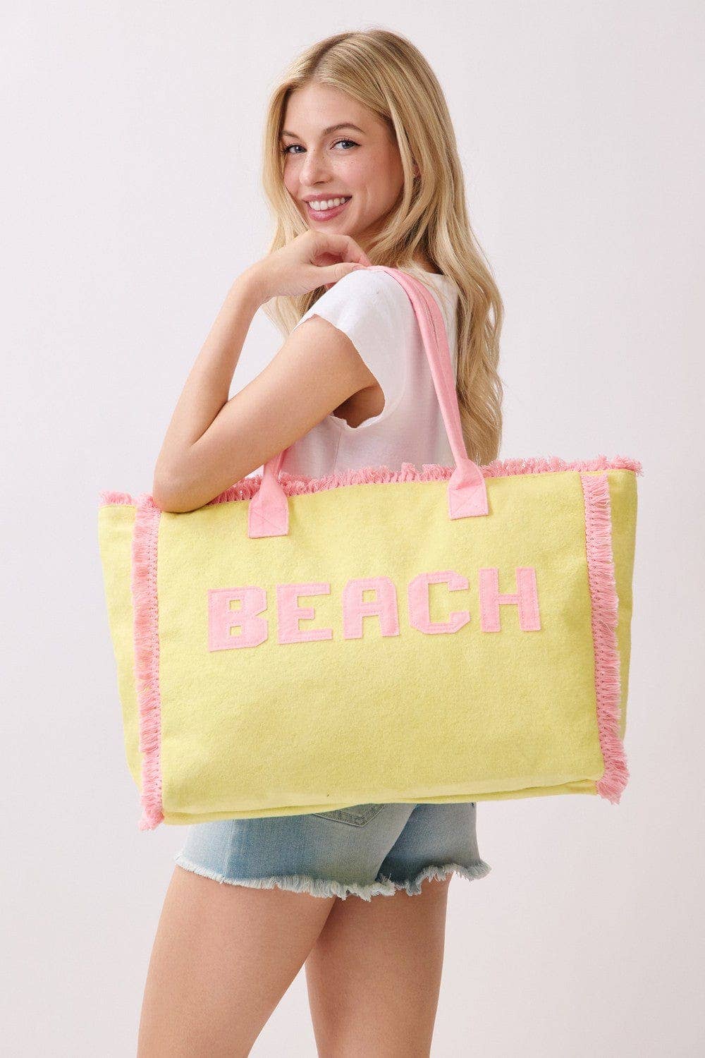 MB0330 Terry Cloth Fringe Beach Tote Bag