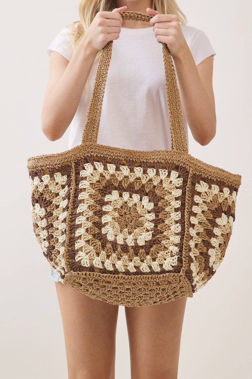 MB0353 Maisie Oversized Granny Square Chic Tote Bag