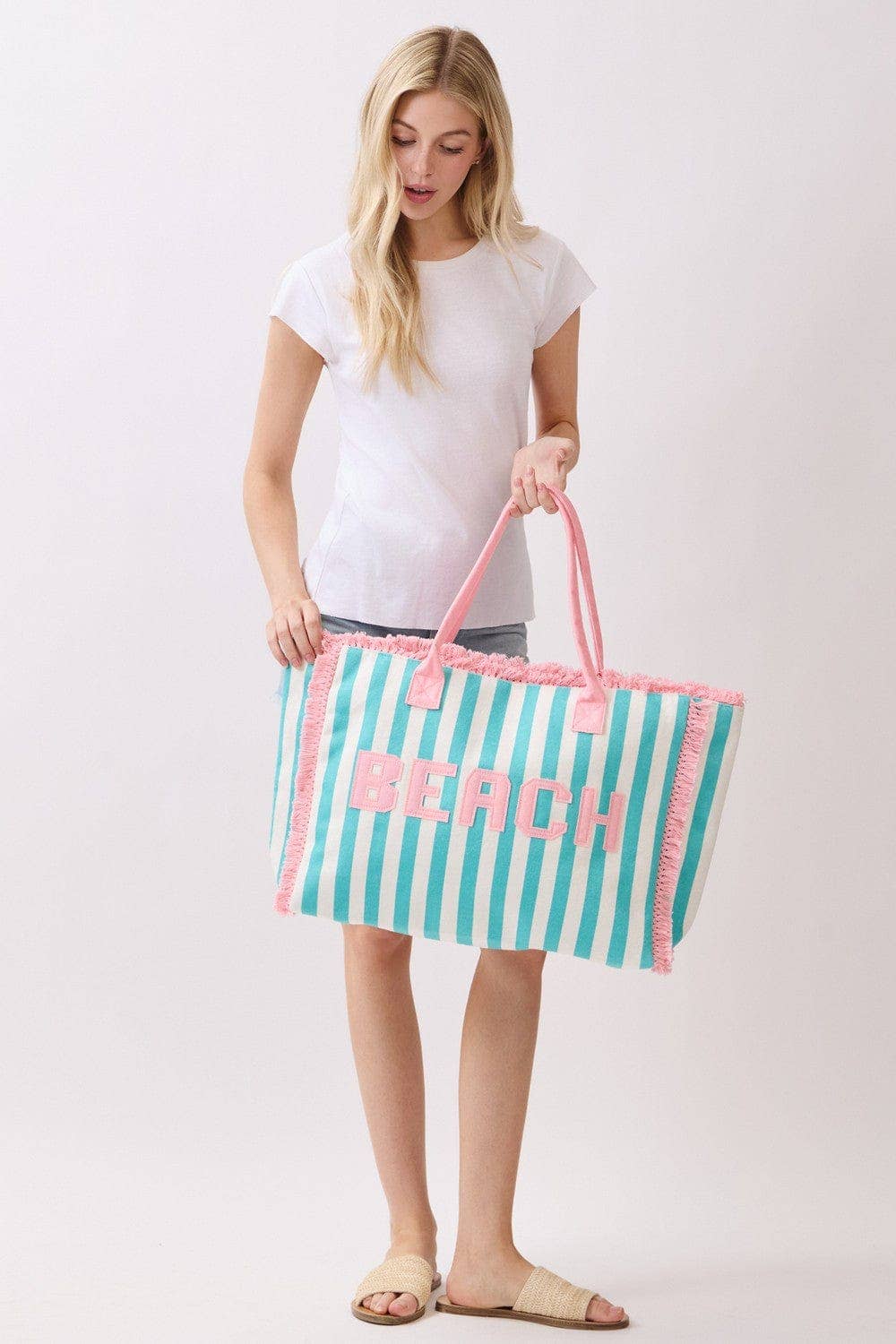 MB0331 Striped Terry Cloth Beach Tote Bag