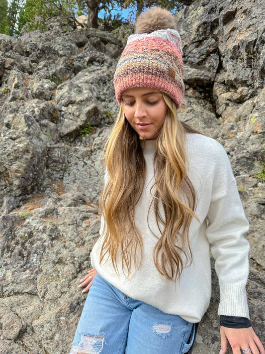 Space Dye Faux Fur Pom C.C Beanie