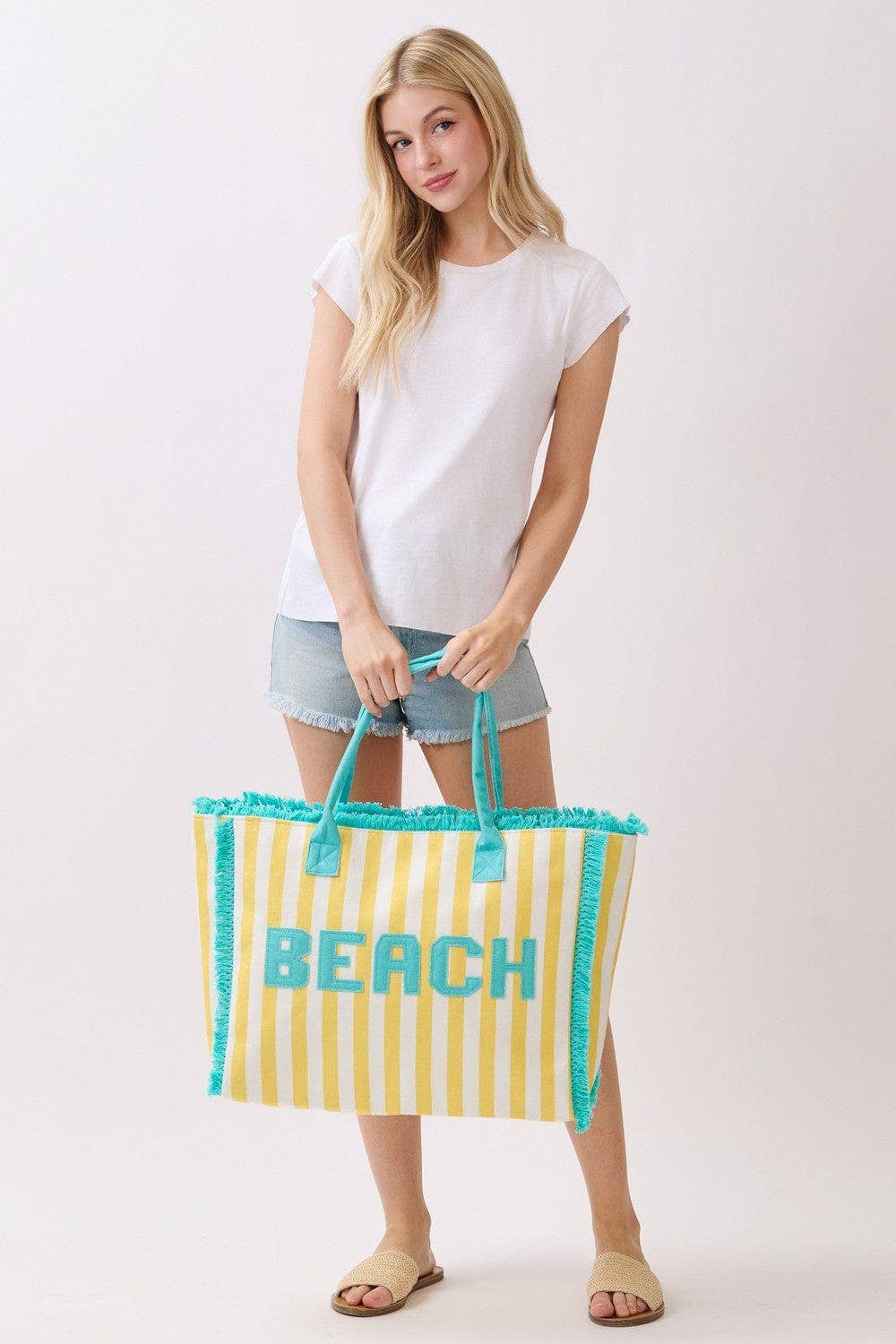 MB0331 Striped Terry Cloth Beach Tote Bag