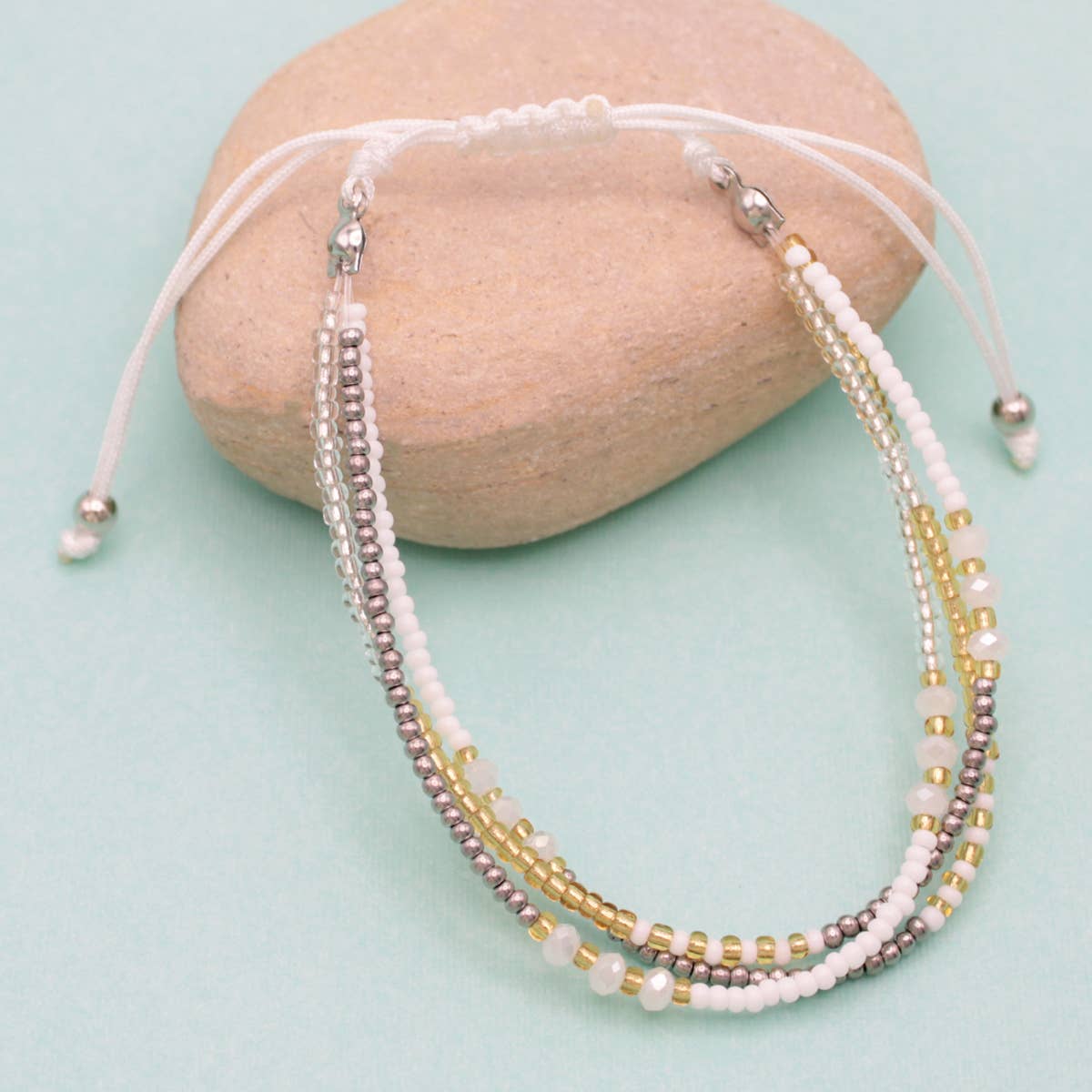Light Layers White Bead Pull Bracelet