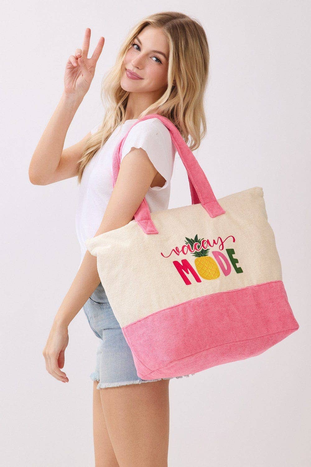 MB0343 Vacay Mode Terry Beach Tote Bag