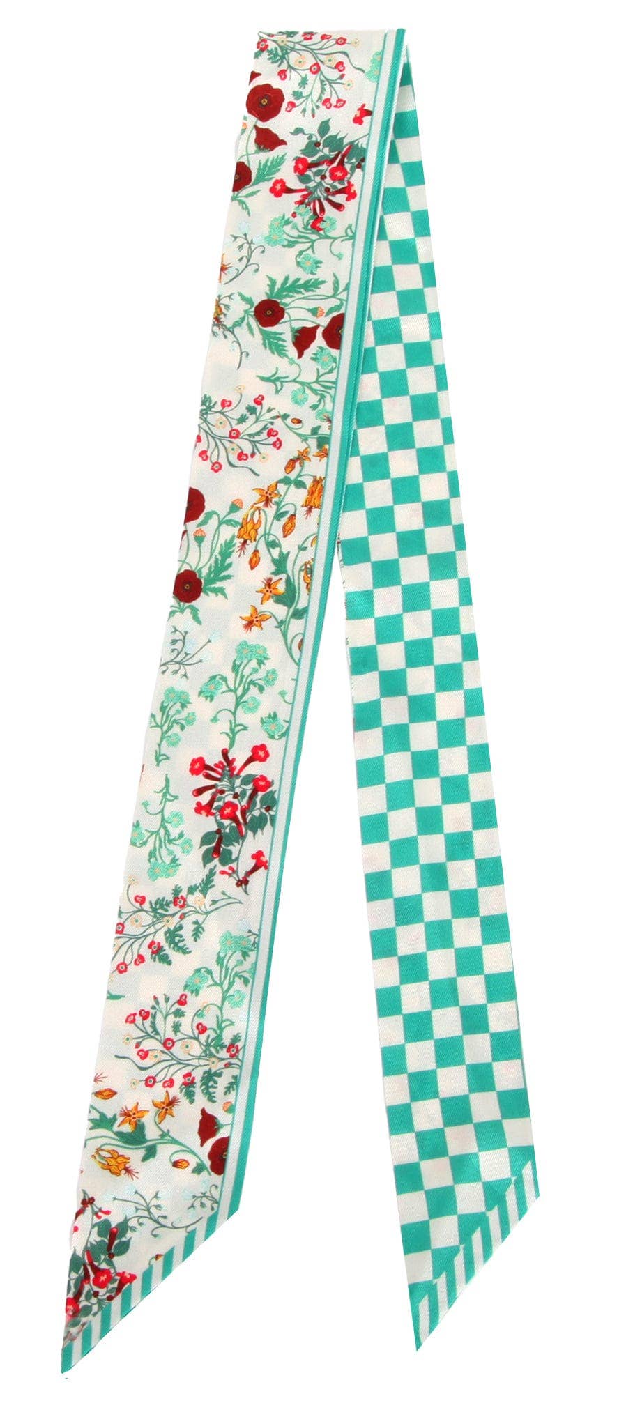 Check Floral Skinny Scarf