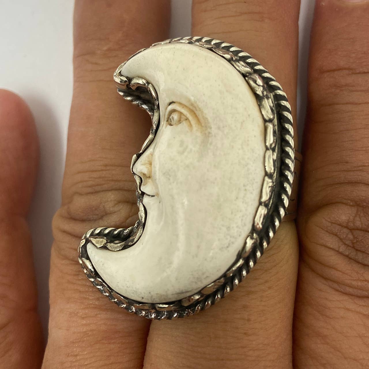 Bone Half moon Metal Ring