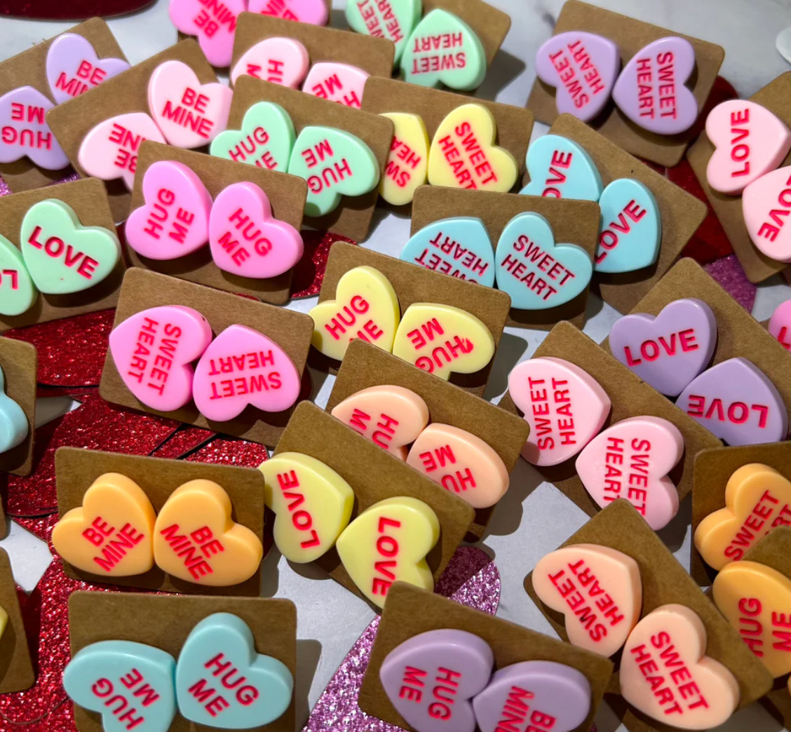 Conversation Heart Stud Earrings – Assorted