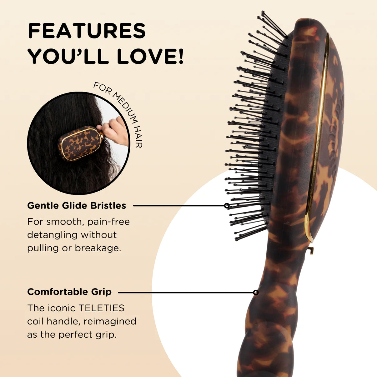 Teleties Detangler Hair Brush - Med Hair
