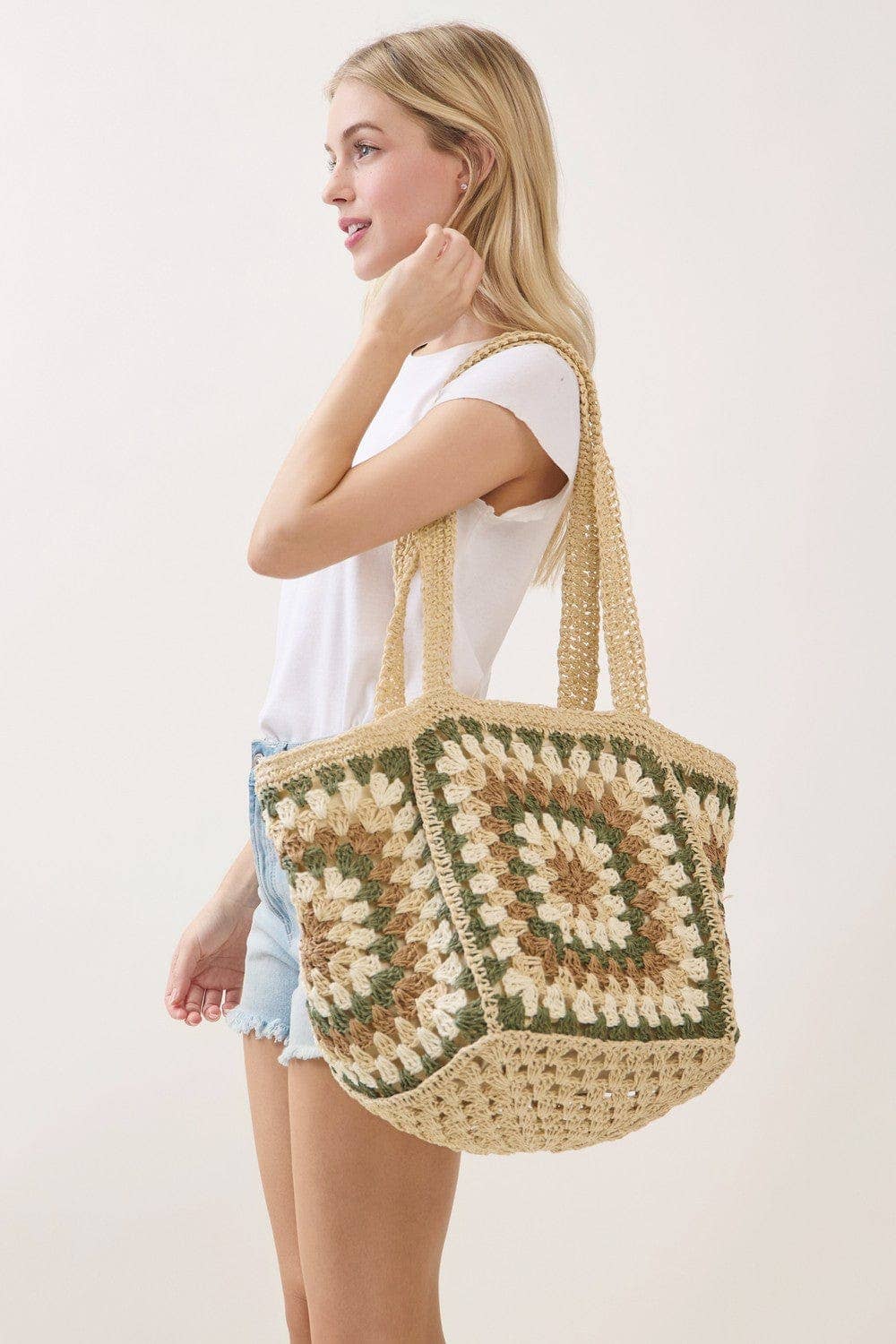 MB0353 Maisie Oversized Granny Square Chic Tote Bag