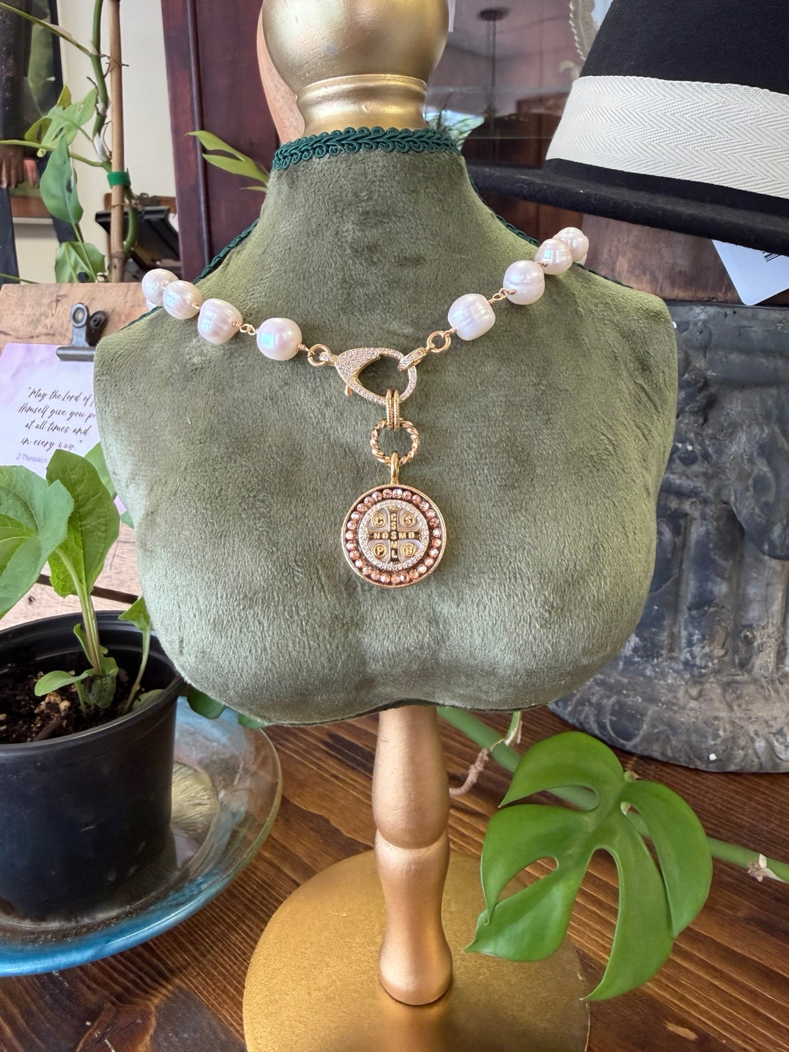 St. Benedict Medal Pearl Necklace