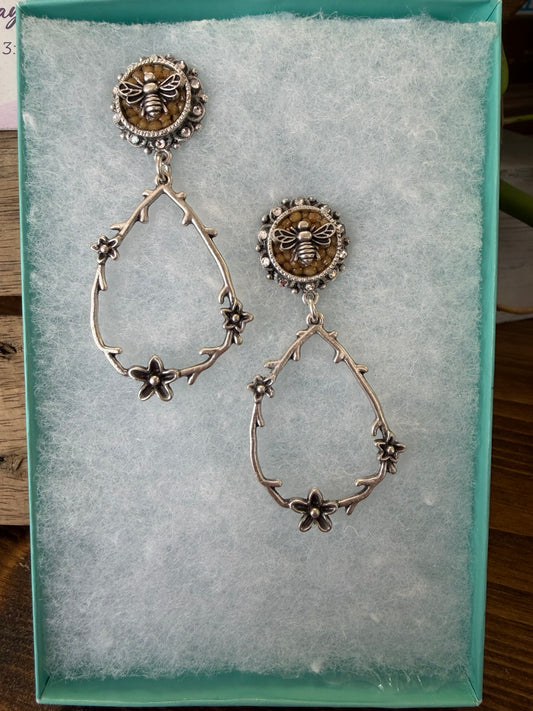 Mustard Seed Bee & Blossom Statement Earrings