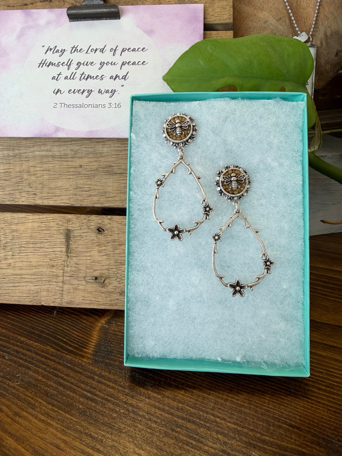 Mustard Seed Bee & Blossom Statement Earrings