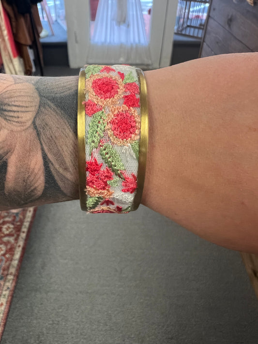Cottage Craft Floral Embroidered Cuff Bracelet