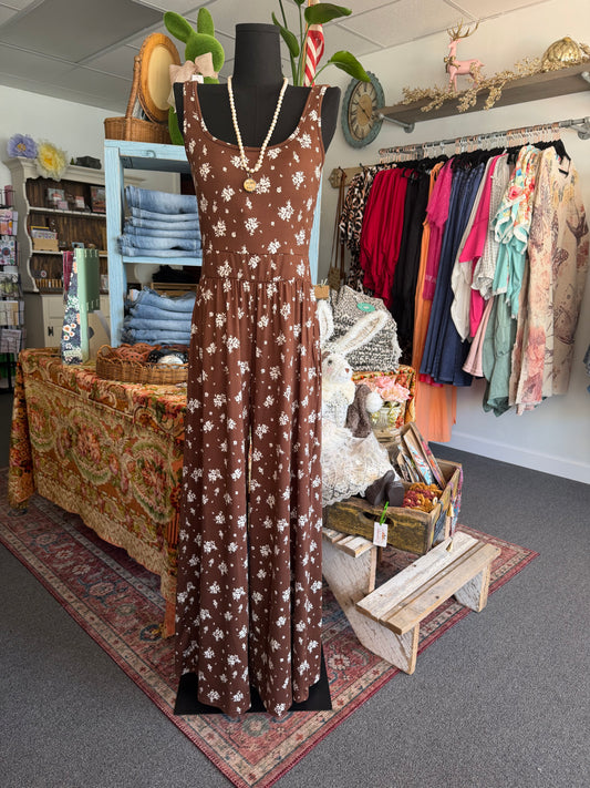 Chocolate Blossom Wide Leg Romper