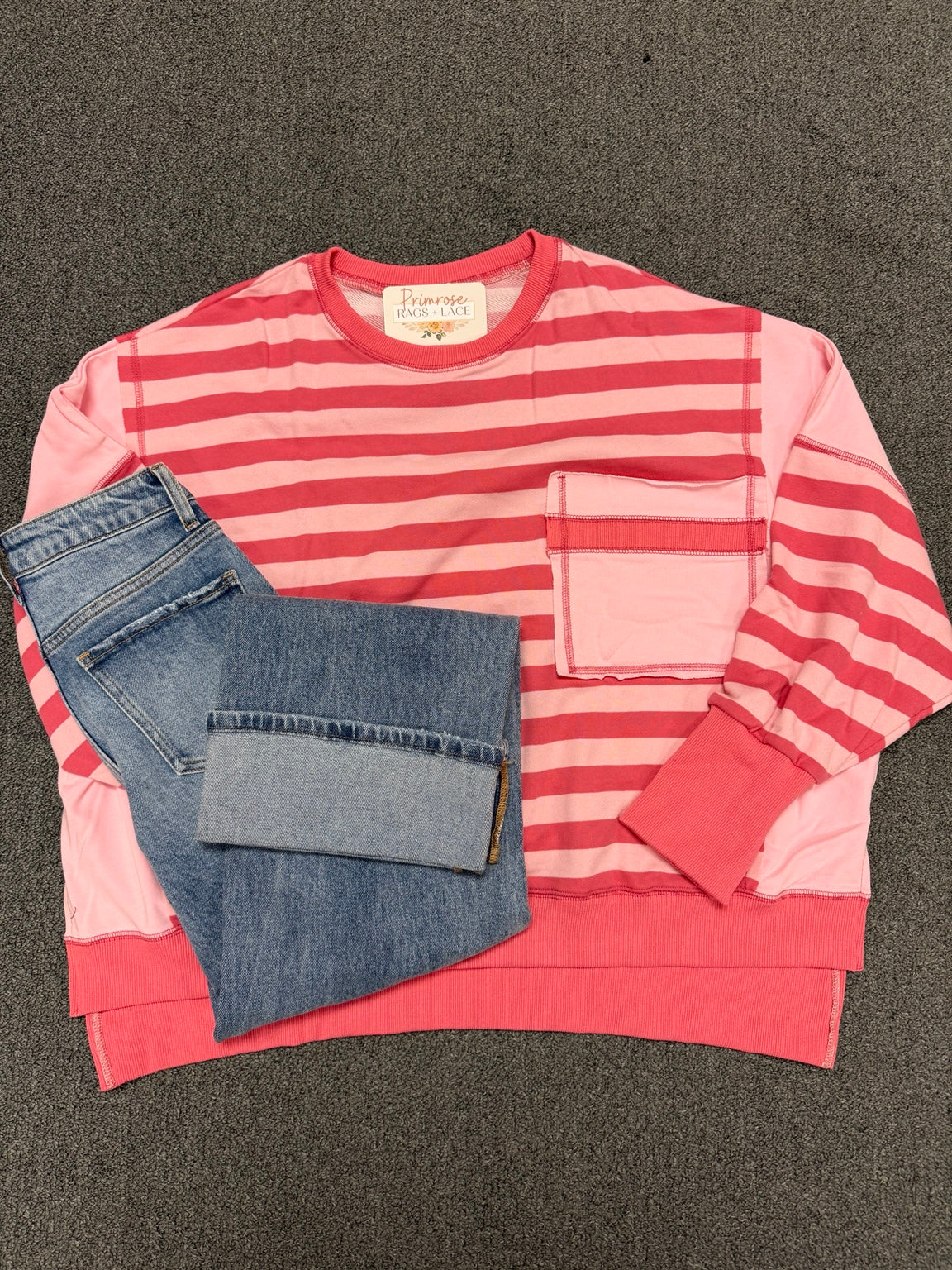 Pretty in Pink Oversized Striped Pullover