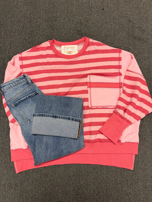 Pretty in Pink Oversized Striped Pullover