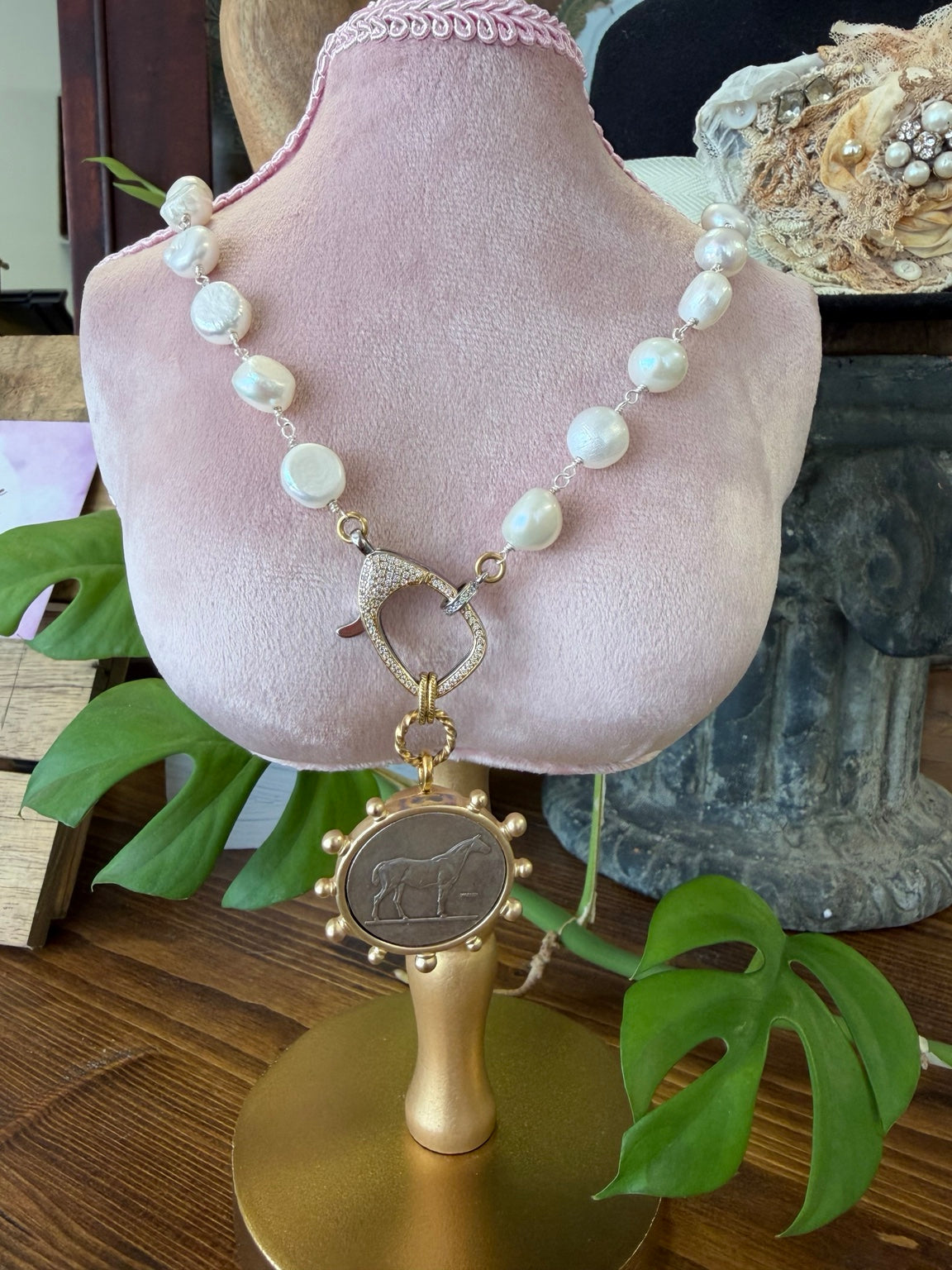 Mustard Seed Horse Coin Statement Necklace