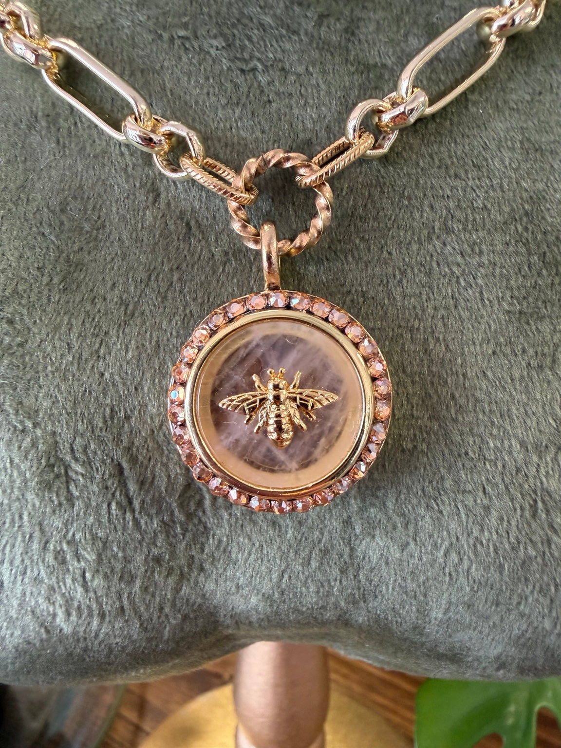 Mustard Seed Rose Quartz Bee Necklace