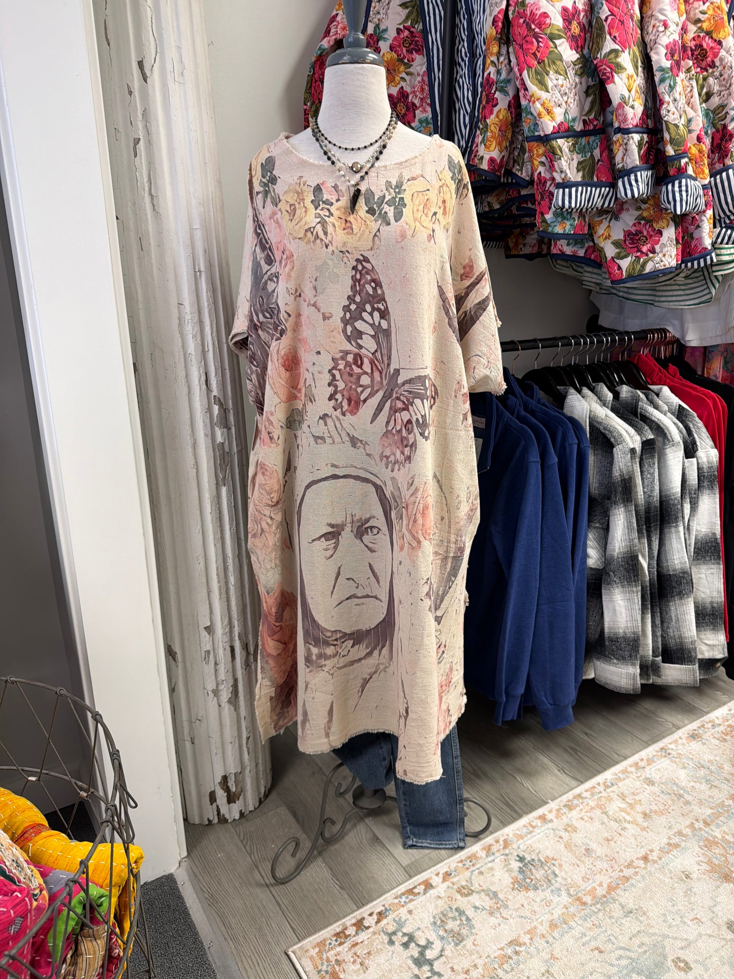 Kaftan Tunic Dress with Subtle Floral Tunic Print