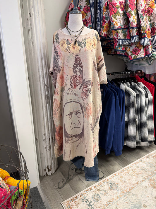 Kaftan Tunic Dress with Subtle Floral Tunic Print