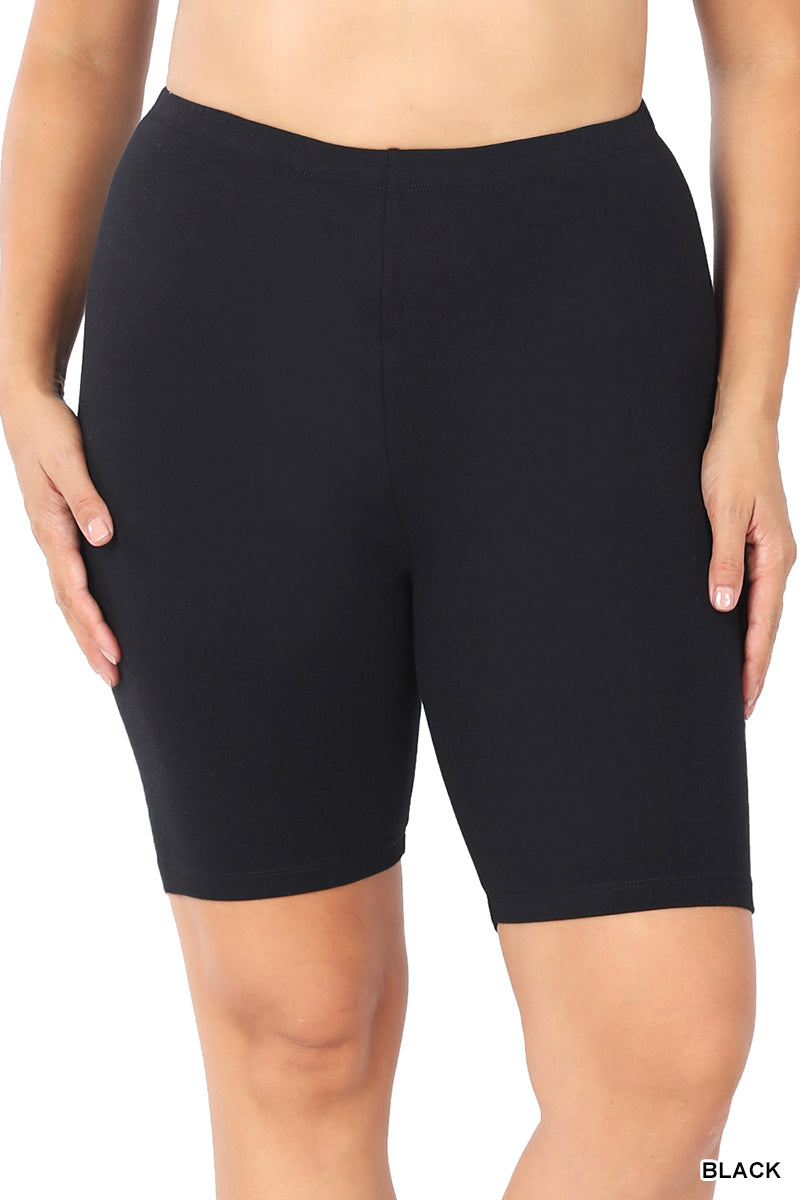 Plus Black Cotton Biker Shorts