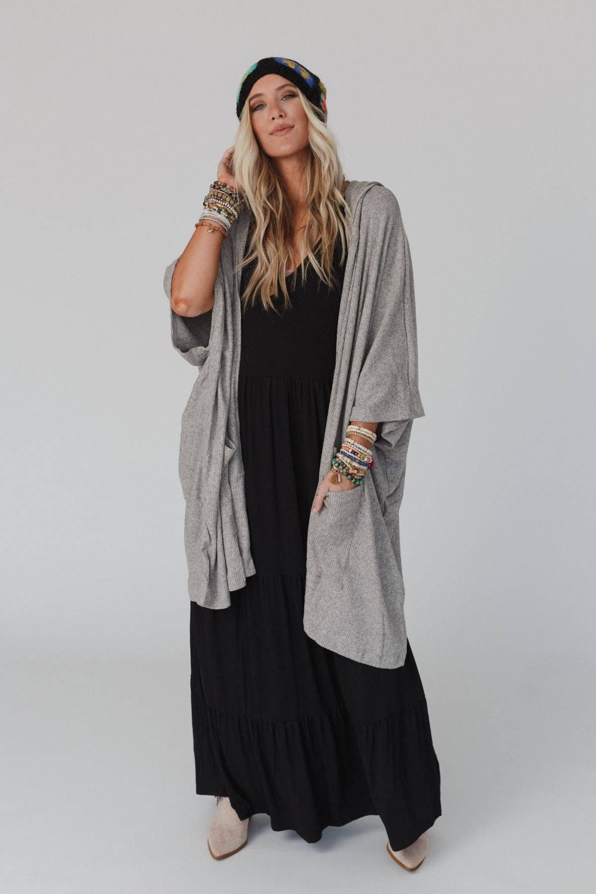 Boho Hooded Ribbed Sweater - Oatmeal