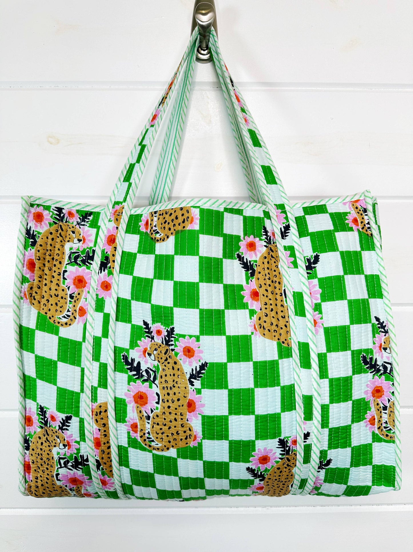 Quilted Tote Bag | Jaguar Print Tote | Large Shopping Tote