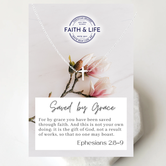 "Saved By Grace" Dainty Cross Necklace