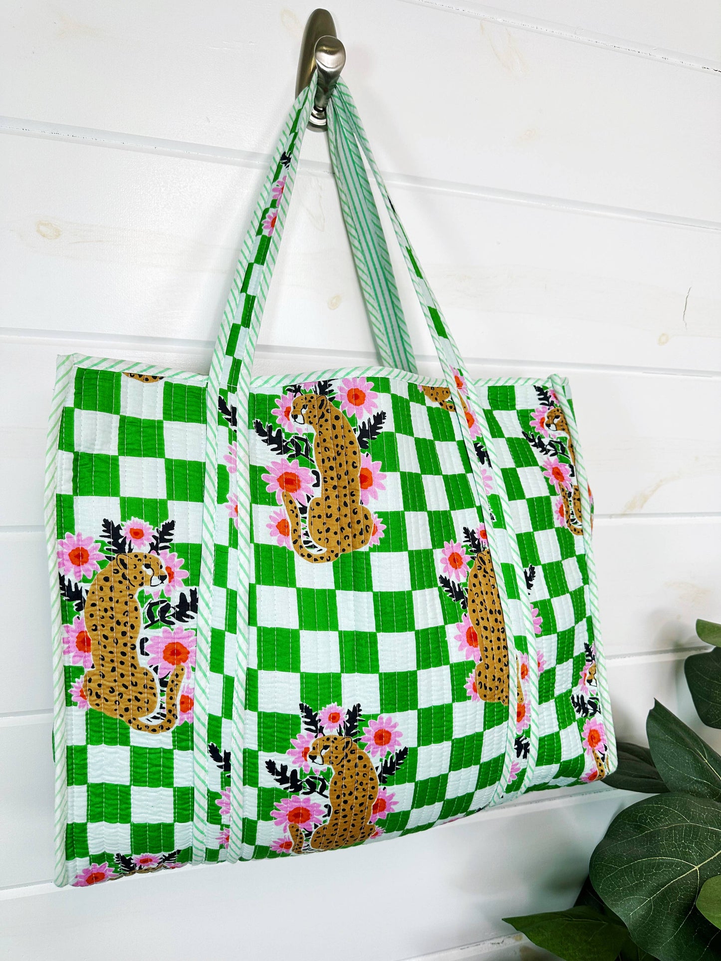 Quilted Tote Bag | Jaguar Print Tote | Large Shopping Tote