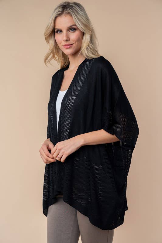 T25067 Three Quarter Sleeve Solid Knit Cardigan