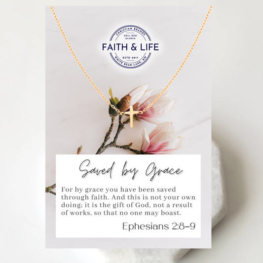 "Saved By Grace" Dainty Cross Necklace
