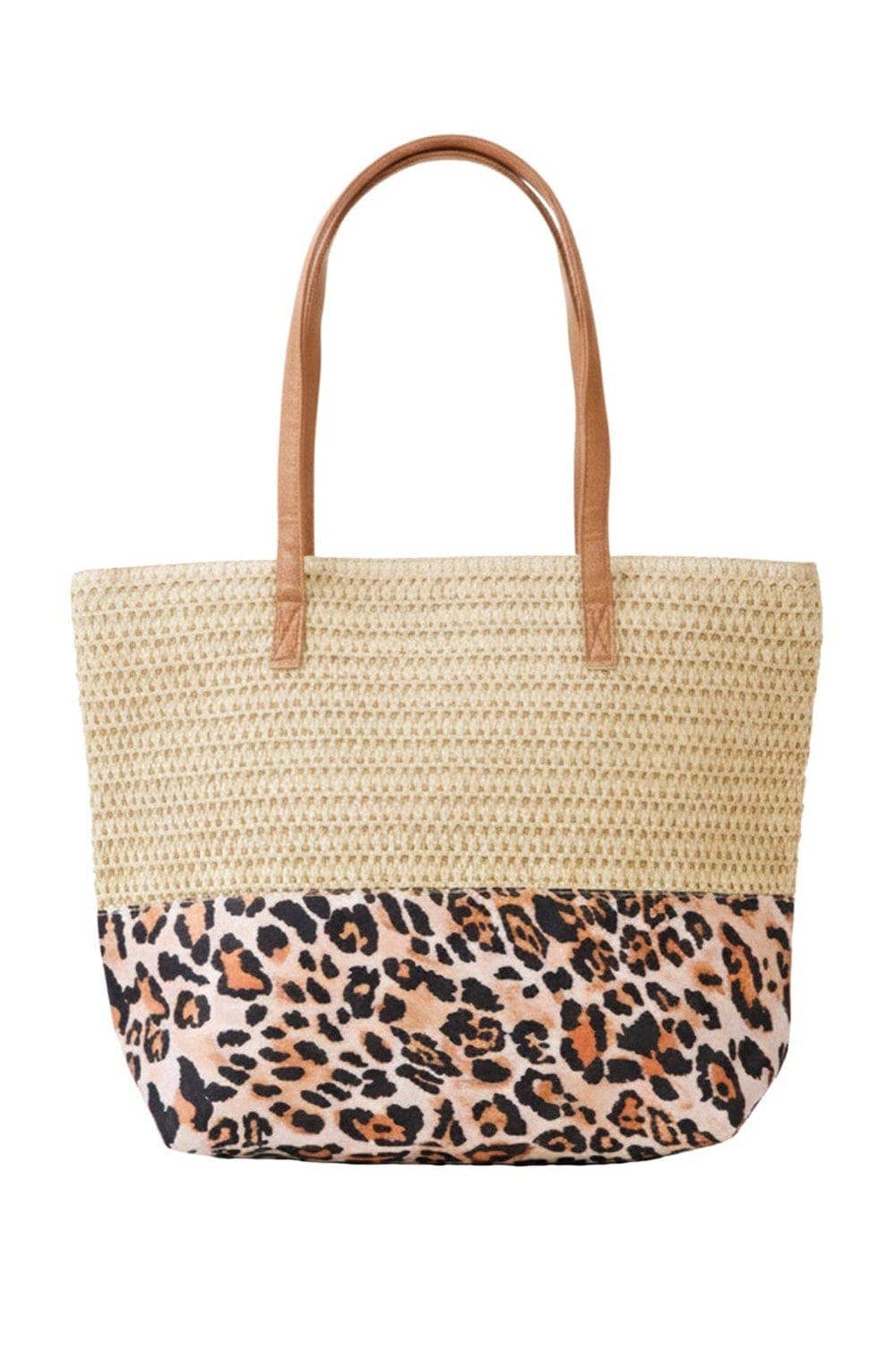 MB0352 Leopard Print Straw Tote Bag