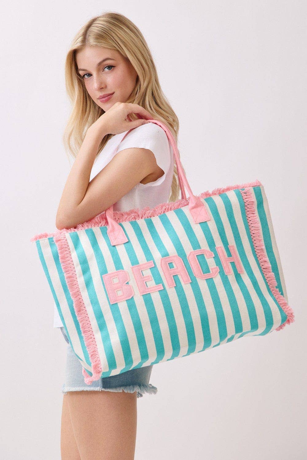 MB0331 Striped Terry Cloth Beach Tote Bag