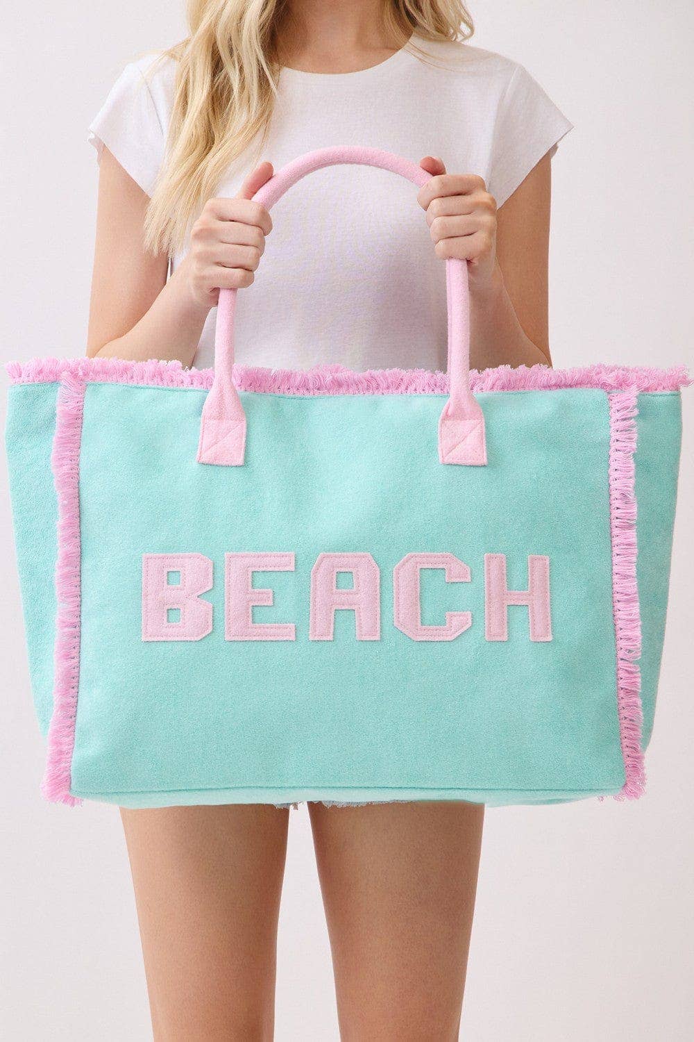 MB0330 Terry Cloth Fringe Beach Tote Bag
