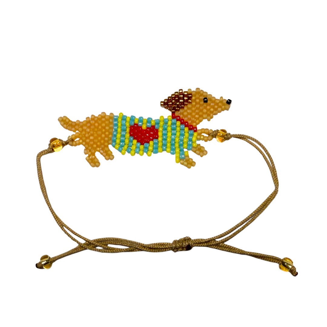 Beaded Dog Bracelet- Dachshund in heart sweater