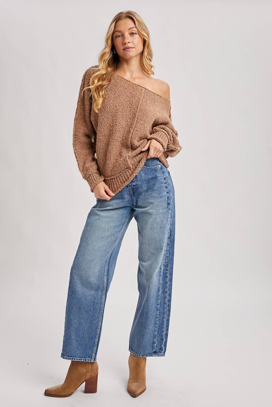 Cozy Bouclé Off-Shoulder Sweater