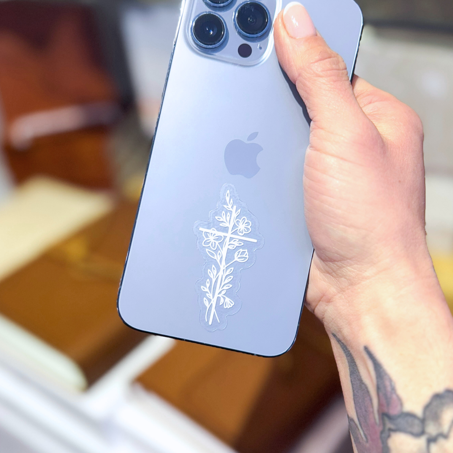 Floral Cross Vinyl Sticker