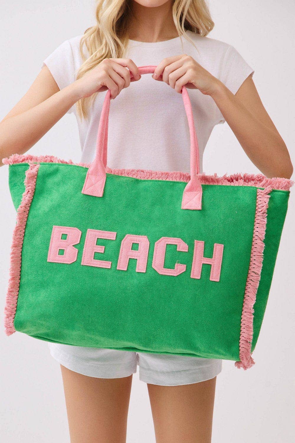 MB0330 Terry Cloth Fringe Beach Tote Bag