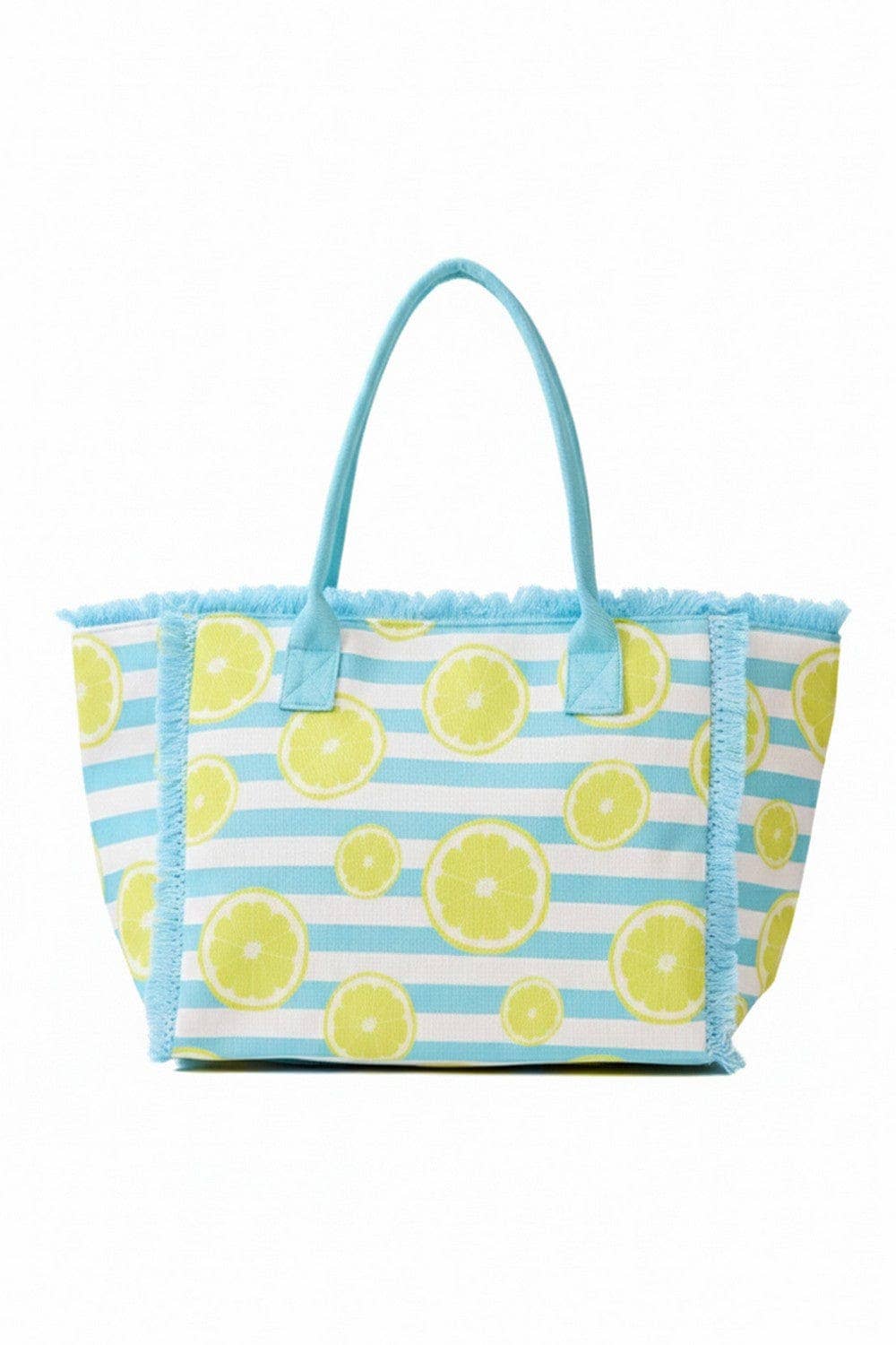 MB0332 Lemon Stripe Fringe Beach Tote Bag
