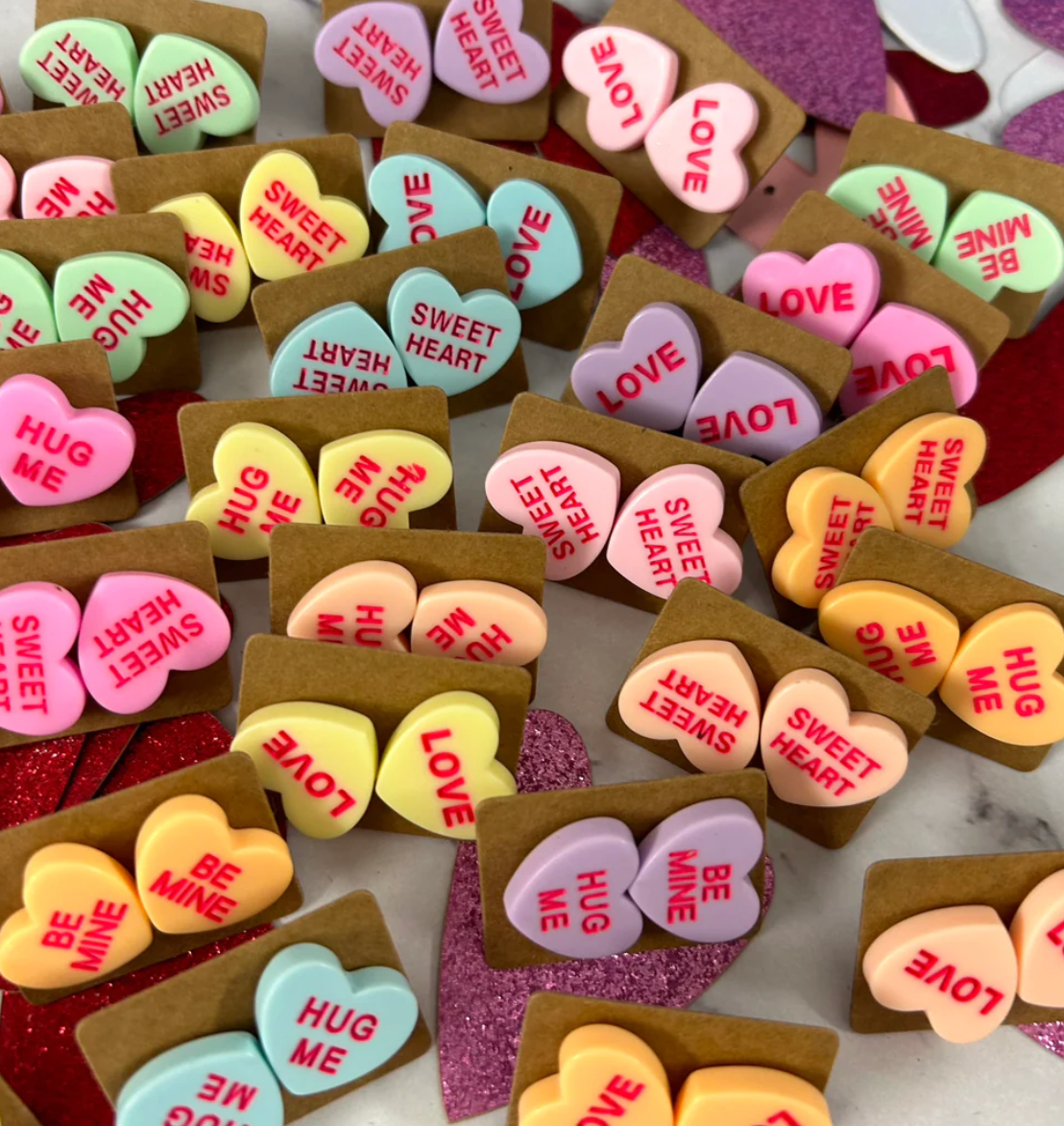 Conversation Heart Stud Earrings – Assorted