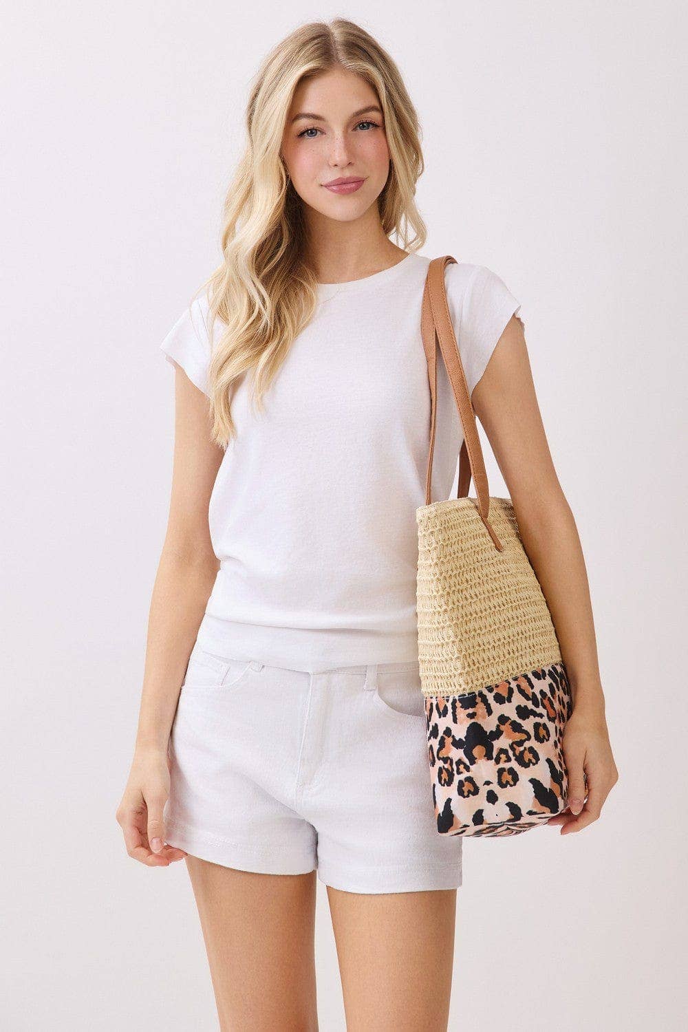 MB0352 Leopard Print Straw Tote Bag