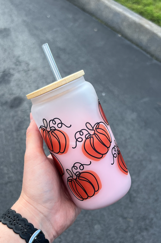 Pumpkin Doodle Glass Can